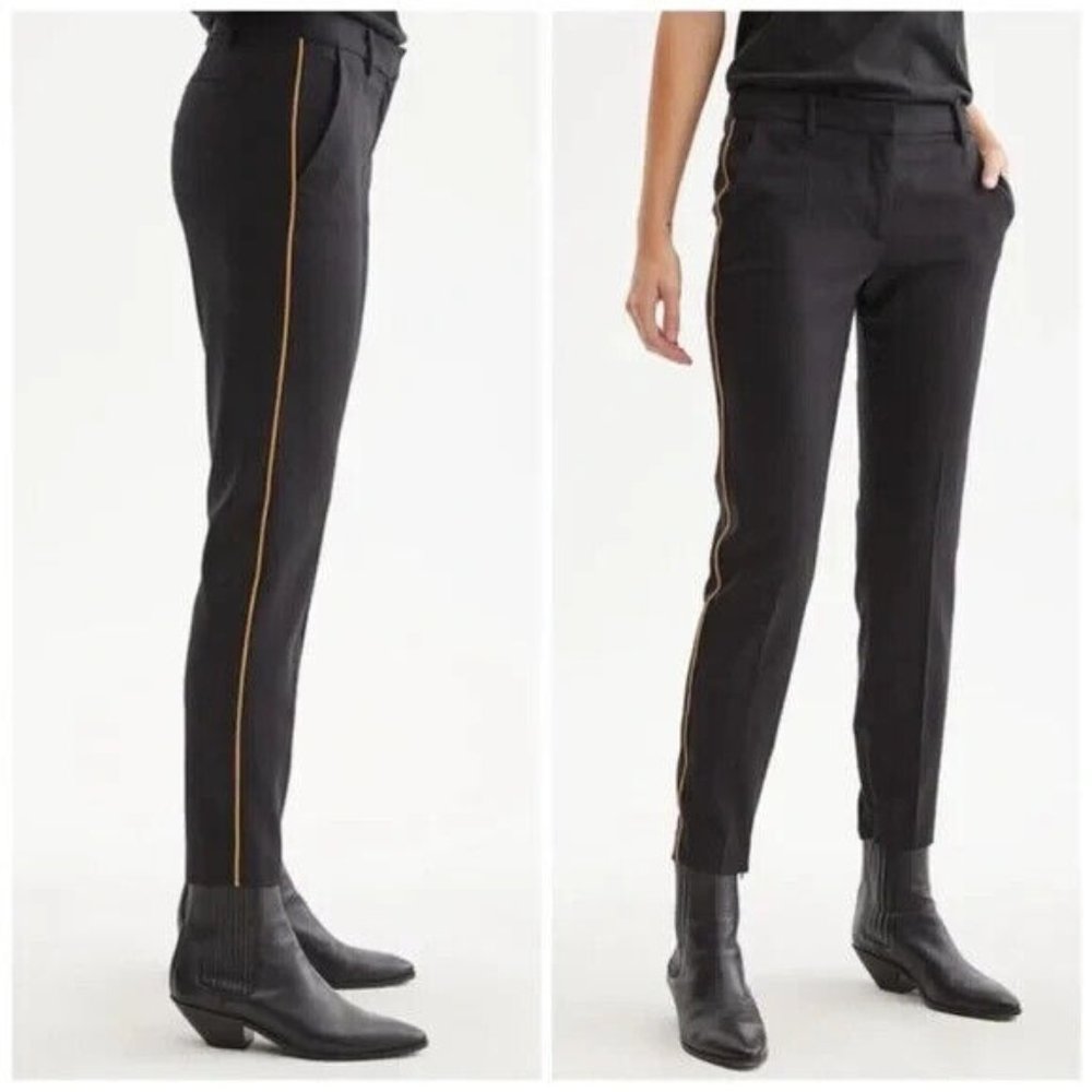 Nili Lotan Black Wool "Leo" Tapered Leg Pants w/ Piping, Size 10, NWT! $550